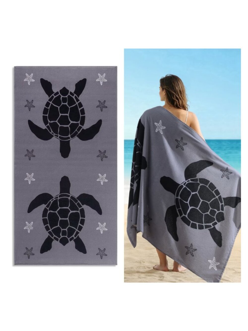 Jessy Home Sea Turtle Beach Towels 4-Pack - Oversized Microfiber Set, 100x180 cm